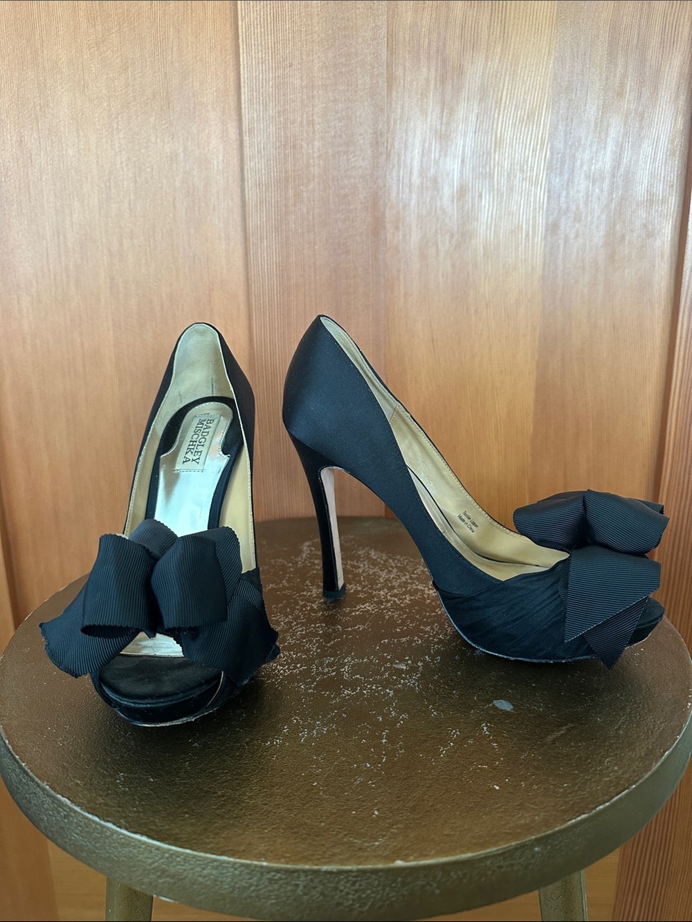 Badgley Mischka Black Peep-Toe Bow Stiletto Heels